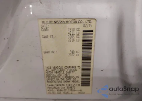 2015 Nissan Altima 2.5 S z USA, uszkodzony, nr VIN 1N4AL3AP4FN392720